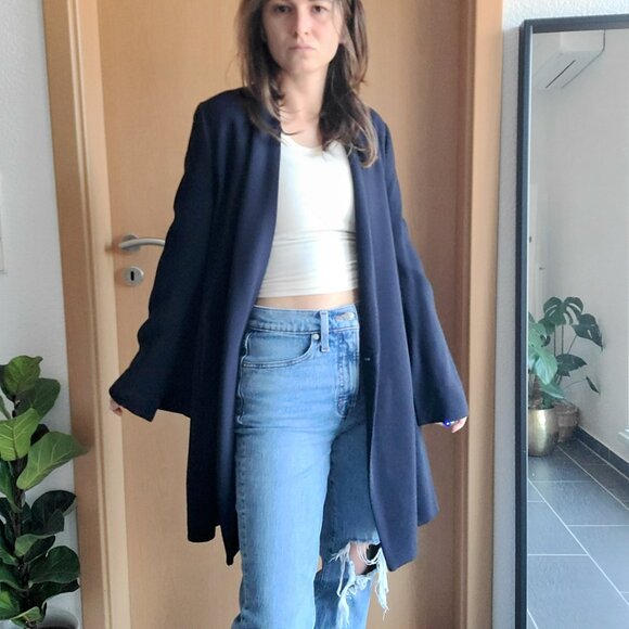 Zara Basic Outerwear Navy Blue Wool Longline Double Breasted Blazer Coat Size XS - Picture 15 of 15
